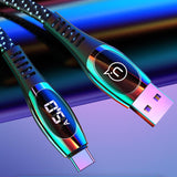 elvesmall USAMS U36 5A LED Display Real-Time Current Nylon Braided USB Type C Cable Fast Charge 1.2M Data Cable for Samsung Galaxy Xiaomi Huawei Mobile Phone