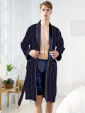 Ultra-Soft Mens Striped Loungewear Robe with Convenient Pockets - Effortless Lace-Up Closure for Cozy Nighttime Wear - Stylish One-Piece Pajamas