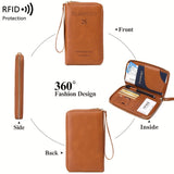 Solid Color RFID Portable Passport Holder, Multi Functional Airplane Ticket Clip, Travel Credit Card Wallet With Zipper And Wrist Strap