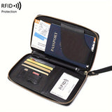 Solid Color RFID Portable Passport Holder, Multi Functional Airplane Ticket Clip, Travel Credit Card Wallet With Zipper And Wrist Strap