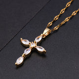 Women's Fashion Light Luxury Set Colorful Water Droplets Zircon Cross Pendant Necklace Women's Accessories