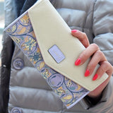 Tri-Fold Long Wallet for Women - Spacious PU Leather Credit Card Holder with Snap Closure, Polyester Lining, and Phone Pocket - Fashionable Floral Print Design