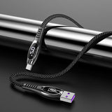 elvesmall USAMS U36 5A LED Display Real-Time Current Nylon Braided USB Type C Cable Fast Charge 1.2M Data Cable for Samsung Galaxy Xiaomi Huawei Mobile Phone