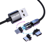 elvesmall USLION 2.4A 2in1 LED 540° Magnetic Dual Position Game Quick Charge Data Cable for Samsung S10+ Note8 HUAWEI