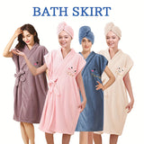 2pcs Womens Ultra-Soft Bath Skirt & Hair Cap Set - Quick-Drying, Wearable Towel Bathrobe, Adorable Solid Colors - Premium Bathroom Essentials for Daily Use