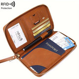 Solid Color RFID Portable Passport Holder, Multi Functional Airplane Ticket Clip, Travel Credit Card Wallet With Zipper And Wrist Strap