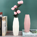 elvesmall 1PC Diamond Pattern Plastic Smooth Vase White Imitation Ceramic Flower Pot Thick and Durable for Living Room Bedroom Home Decora