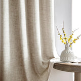 elvesmall Beige European Flax Linen Curtains Soft Thick Back Tab Light Filtering Drapes for Bedroom (2 Panels))