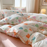 elvesmall Purple Ins Cherry Double-layer Shell Washed Bed Sheet Girl Four-piece Set High-looking Quilt Cover Bedding Set Three-piece Set