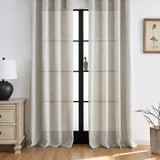 elvesmall Beige European Flax Linen Curtains Soft Thick Back Tab Light Filtering Drapes for Bedroom (2 Panels))