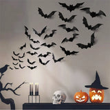elvesmall 12/24/48pcs Halloween Decoration 3D Black Bat Halloween Party DIY Bar Room Decor Party Scary Props Wall Sticker