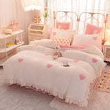 elvesmall  love embroidery winter fleece soft thick Bed Skirt Bedding Set Duvet Cover Bed Linen Pillowcase Fitted Sheet HomeTextile