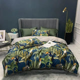 elvesmall 29Color 4/6Pcs Luxury Egyptian Cotton Bedding Set Queen King size Bright Flamingo Leaf Duvet Cover Bed sheet set Fitted sheet