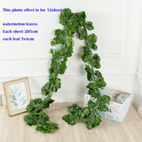 elvesmall 205cm Green Silk Artificial Hanging Leaf Garland 12pcs of Plants Vine Leaves For Home Wedding Party Bathroom Garden Decoration