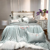 elvesmall Luxury White Pastoral Flower Embroidery Bamboo Fiber Smooth Bedding Set Queen King Duvet Cover Bed Sheet Pillowcases 4/5/7PCS