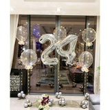 elvesmall Bright Flicker Light Transparent Balloon Silver Foil Number Balloons For Happy Birthday Adult Surprise Party Decoration Supplies