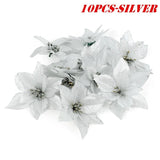elvesmall 10Pcs Large Sequins Christmas Flower Glitter Poinsettia 5.5inch Artificial Flowers Christmas Tree Ornaments Home Decorations
