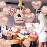 elvesmall Rose Gold Birthday Decoration Foil Heart Balloons Big Champagne Goblet Balloon Paper Pompoms Birthday Party Decor Kids