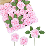 elvesmall 25pcs/box Artificial Flowers Blush Roses Realistic Fake Roses w/Stem for DIY Wedding Party Bouquets Baby Shower Home Decorations