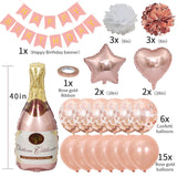 elvesmall Rose Gold Birthday Decoration Foil Heart Balloons Big Champagne Goblet Balloon Paper Pompoms Birthday Party Decor Kids