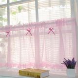 elvesmall Pink Short Sheer Tulle Curtain Semi-Blackout Kitchen Cabinet Coffee Rod Pocket Pleat Curtains Door Window Screens Voile Drapes