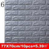 elvesmall  10pcs 3D Wall Sticker Imitation Brick Bedroom Decoration Waterproof Self Adhesive Wallpaper for Living Room Kitchen TV Backdrop