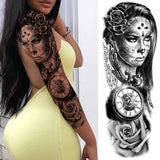 3D Large Flower Rose Temporary Tattoo For Women Men Black Fake Compass Warrior Tattoos Sticker Triangle Full Arm Sleeve Tatoos