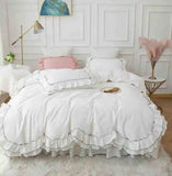 elvesmall  Bedding Set Luxury Ruffle Lace Duvet Cover Bed Skirt Pillowcase Green Egyptian Cotton Princess Bedspread Bed Set Queen King Size