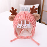 elvesmall Cute Deer Elk Antlers Baby Hat Winter Warm Plush Knitted Ear Warmer Children Hat Bonnet Boys Girls Cap Beanie Christmas Hats