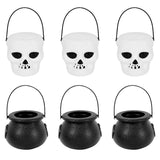 elvesmall 6pcs Mini Halloween Candy Bucket Pot Witch Skeleton Cauldron Holder Jar Trick Or Treat Halloween Party Decoration Props Kids Toy