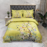 elvesmall 100% Egyptian Cotton US size Bedding Queen King size 4Pcs Birds and Flowers Leaf Gray Shabby Duvet Cover Bed sheet Pillow shams