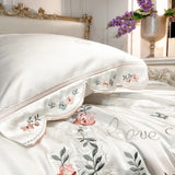 elvesmall Luxury White Pastoral Flower Embroidery Bamboo Fiber Smooth Bedding Set Queen King Duvet Cover Bed Sheet Pillowcases 4/5/7PCS