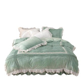 elvesmall Beige Crystal Velvet Bedding Set Winter Warm Bedspread Solid Color Thick Duvet Cover Bed Skirts Pillowcase Home Textile