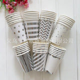 elvesmall 8pcs Golden Cup Party Paper Disposable Tableware Birthday Party Dinner Plate Polka Dot Striped Cup