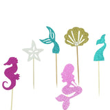 elvesmall  Mermaid Happy Birthday Cake Insert Mermaid Princess Theme Sparkling Ocean Party Decoration Happy birthday party decor kids 1st