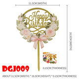 elvesmall Cake Card Insertion Spanish Flower Color Printing Golden Acrylic Birthday Party Cake Decoration