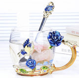 elvesmall  -  Red Rose Enamel Coffee cup Mug Crystal Glass Cups and mugs High-grade Tea Cup Drinkware Gift Couple Mug For Lover Tea Set