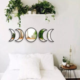 elvesmall 5 PCS Wooden Acrylic Moon Wall Decorative Mirror Moon Cycle Variation Decorative Wall Mirror Creative Bohemian Mirror