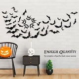 elvesmall 12/24/48pcs Halloween Decoration 3D Black Bat Halloween Party DIY Bar Room Decor Party Scary Props Wall Sticker