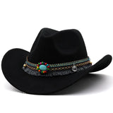 elvesmall Wool Women's Men's Western Cowboy Hat For Gentleman Lady Jazz Cowgirl With Leather Cloche Church Sombrero Caps