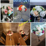 elvesmall  Cheap Artificial Flower Ball Plastic Green Mesh Base Silk Table Centerpieces For Wedding Decor Party Road Lead Flower Bouquets