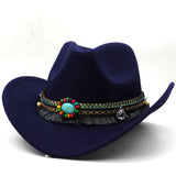 elvesmall Wool Women's Men's Western Cowboy Hat For Gentleman Lady Jazz Cowgirl With Leather Cloche Church Sombrero Caps