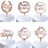 elvesmall Acrylic Rose Gold Birthday Cake Decoration Holiday Supplies Disposable Cake Plug Card