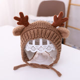 elvesmall Cute Deer Elk Antlers Baby Hat Winter Warm Plush Knitted Ear Warmer Children Hat Bonnet Boys Girls Cap Beanie Christmas Hats