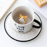 elvesmall  - Cute Cat Relief Ceramics Mug With Tray Coffee Milk Tea Handle Porcelain Cup Novelty Gifts