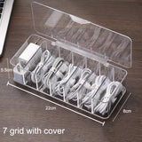 elvesmall Cable Storage Box Transparent Plastic Data Line Storage Container for Desk Stationery Multifunctional headset Data charging line