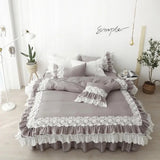 elvesmall  100%Cotton Bed Sets Queen King Size Blue Duvet Cover Bed Skirt Pillowcase for Princess Room Korean Lace Bedding Set Luxury