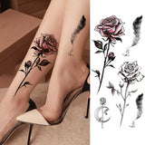 elvesmall Women's Fashion Flower Temporary Tattoos Sticker Fake Rose Feather TatooS Decal Waterproof Body Art Legs Arm Tatoos For Women