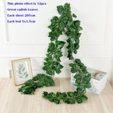 elvesmall 205cm Green Silk Artificial Hanging Leaf Garland 12pcs of Plants Vine Leaves For Home Wedding Party Bathroom Garden Decoration