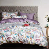 elvesmall 600TC Egyptian Cotton Flower Bird Digital Printing Bedding Sets 4pcs Bed Linen Duvet Cover Set Luxury Bed Sheets Pillowcases #s